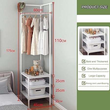 Multifunctional Floor Standing Corner Coat Rack Stainless Steel Rack Shelf For Living Room & Bedroom