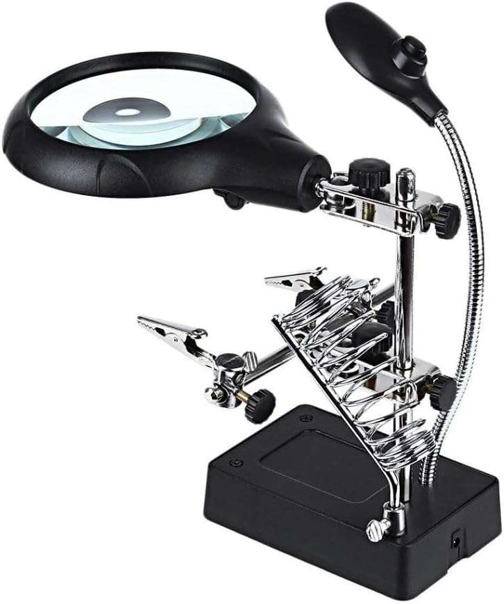 MAGNIFIER WITH AUXILIARY CLIP AND 5 LED LIGHT, AC/DC INTERCHANGEABLE