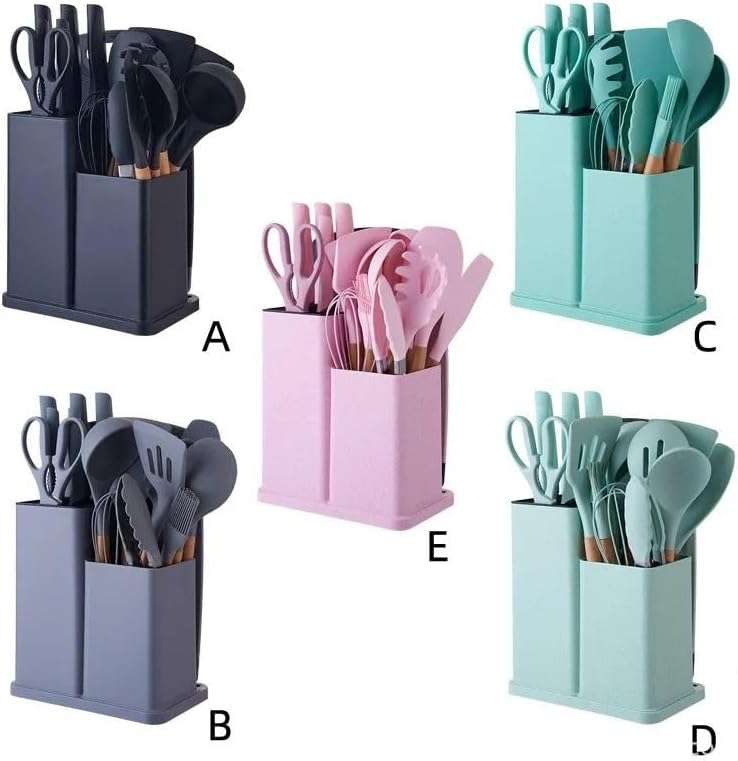 19-Piece Non-Toxic Silicone Cooking Utensils Set with Holder-GREEN