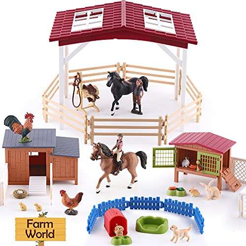 iPlay, iLearn Farm Animal House Toys, Kids Barn Set, Farmhouse Country Playset W Horse Stable, Ba...