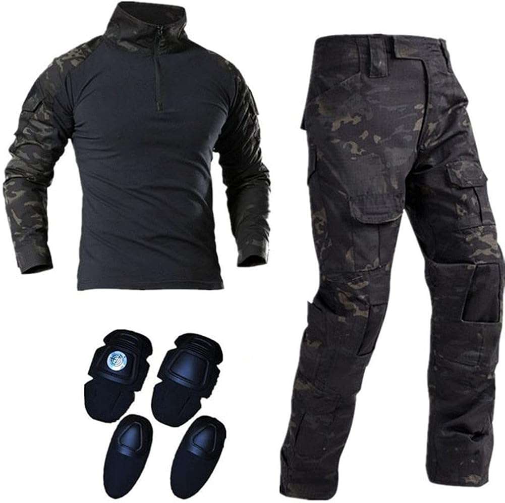 #9 -MultiColor Dark Black Camo Uniform Set + Removable Knee & Elbow Pads