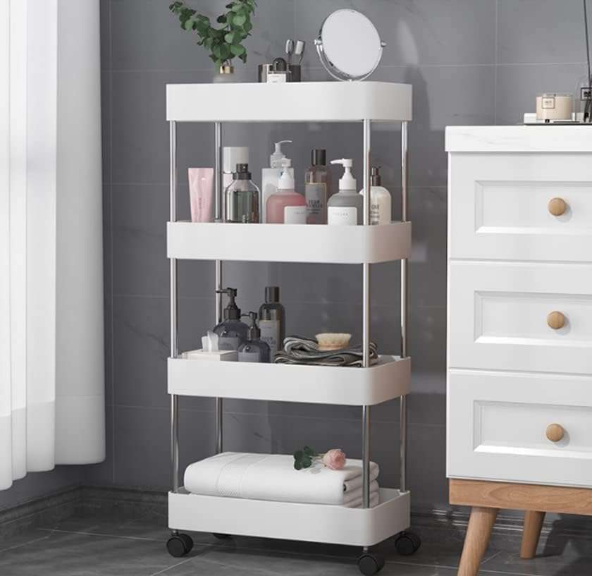4-Tier Slim Mobile Shelving Unit on Wheels