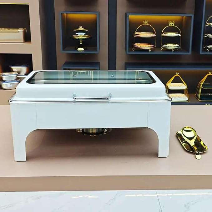 White Rectangular Chafing Dish Top Window