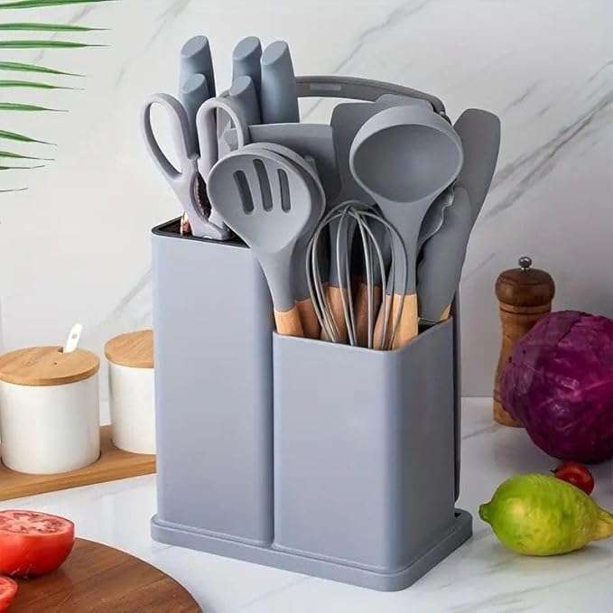 19Piece Non-Toxic Silicone Cooking Utensils Set with Holder - Heat-Resistant Kitchen Aid Accessories