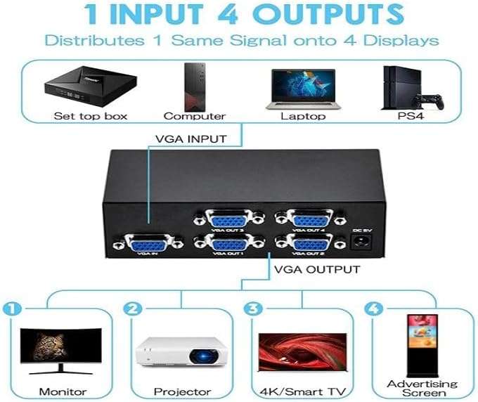 4 Port 200MHz VGA Video Switch Monitor Sharing Switch Box