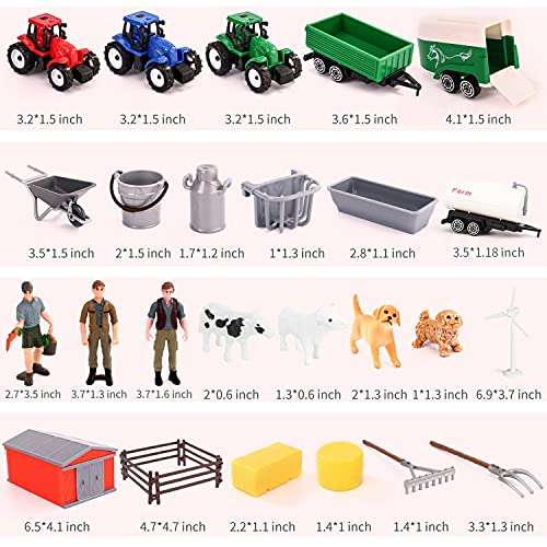25 Piece Farm Toys Set, Farm Animals Toys Playset with Barn Cows Dogs Fens Tractors and Accessori...