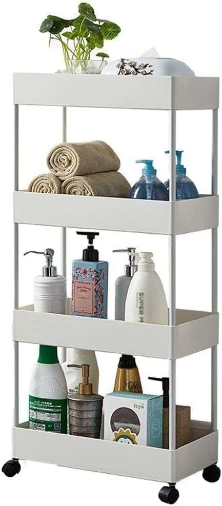 4-Tier Slim Mobile Shelving Unit on Wheels