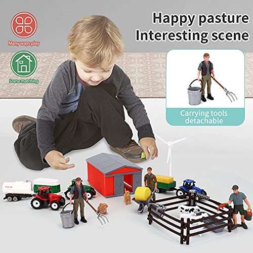 25 Piece Farm Toys Set, Farm Animals Toys Playset with Barn Cows Dogs Fens Tractors and Accessori...
