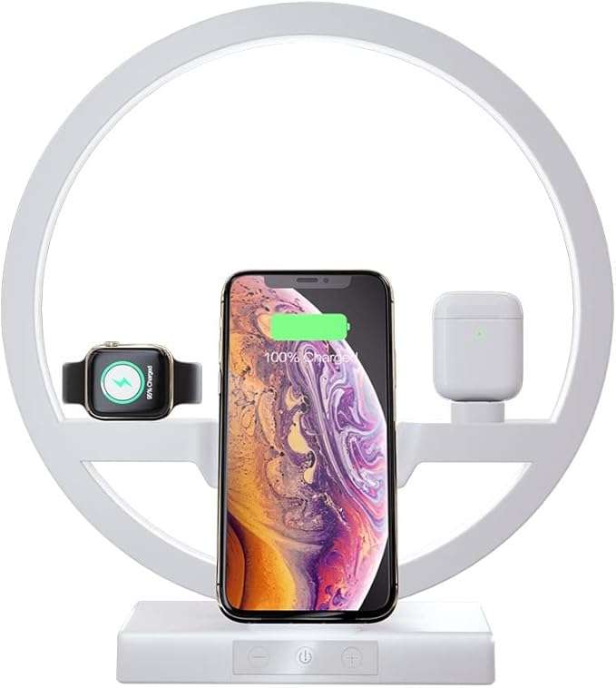 Multifunction 4 in 1 Wireless QI Charging Desk Lamp - White