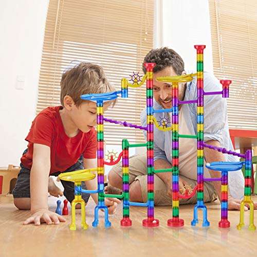 Magicfly Marble Run Set, 127 Pcs Marble Race Track for Kids with Glass Marbles Upgrade Marble Wor...