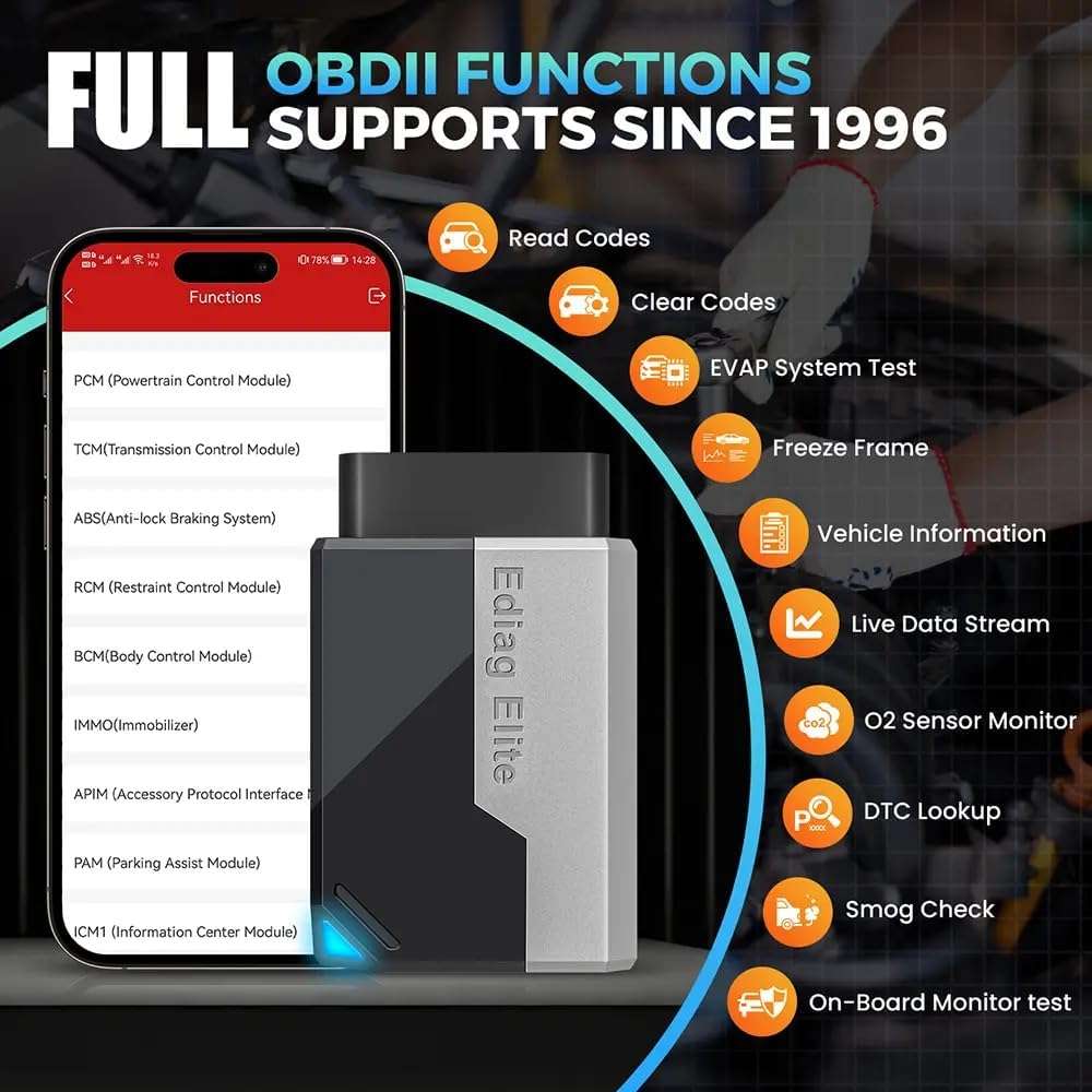 KINGBOLEN EDIAG Elite OBD2 Scanner with Lifetime Free Updates + Ext Cord Bluetooth Diagnostic