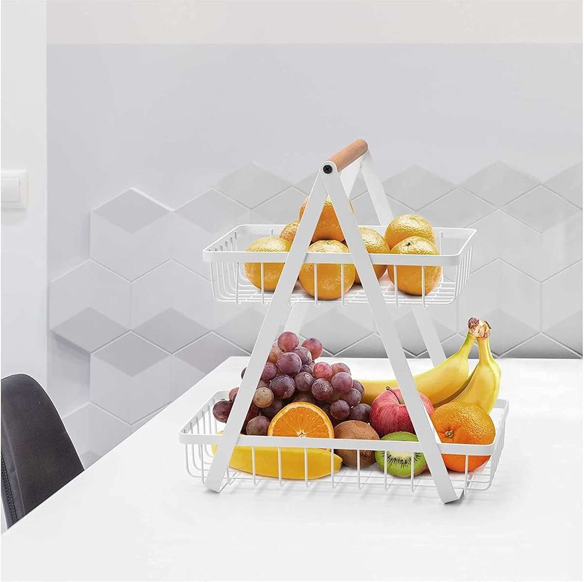 2 Tier Fruit Basket White