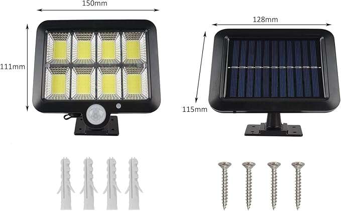 160 LED Bright COB White Solar LED Light With Split Solar Panel & Motion Sensor with Cable