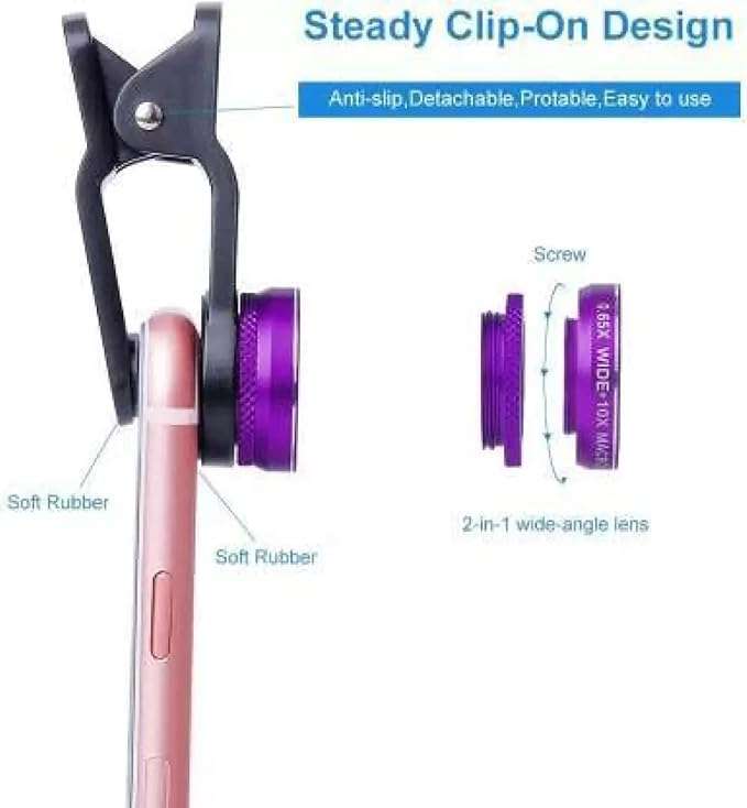 Universal 3-in-1 Cell Phone Camera Lens Kit set of 180° Fisheye 0.67x Wide Angle and MacroUniversal