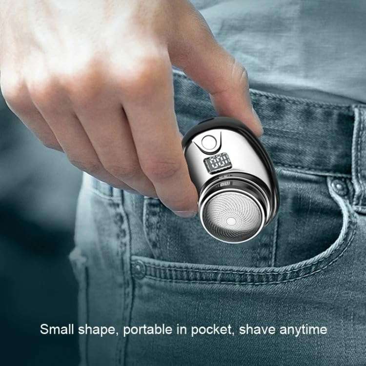 Digital Electric Shaver with LED Display, Rotary Blade Design, Black and Silver, Portable Device