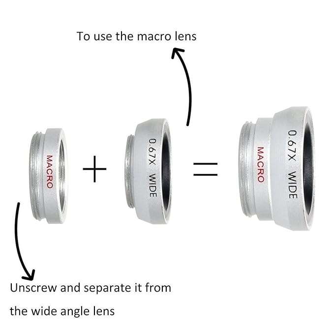 Universal 3-in-1 Cell Phone Camera Lens Kit set of 180° Fisheye 0.67x Wide Angle and MacroUniversal