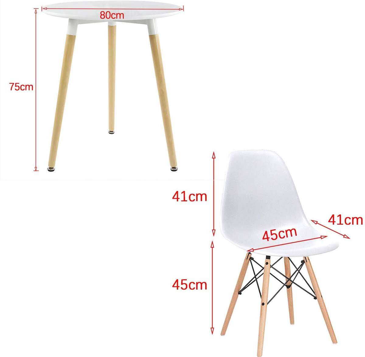 Modern Round Dining Table Set with 2 Chairs - White