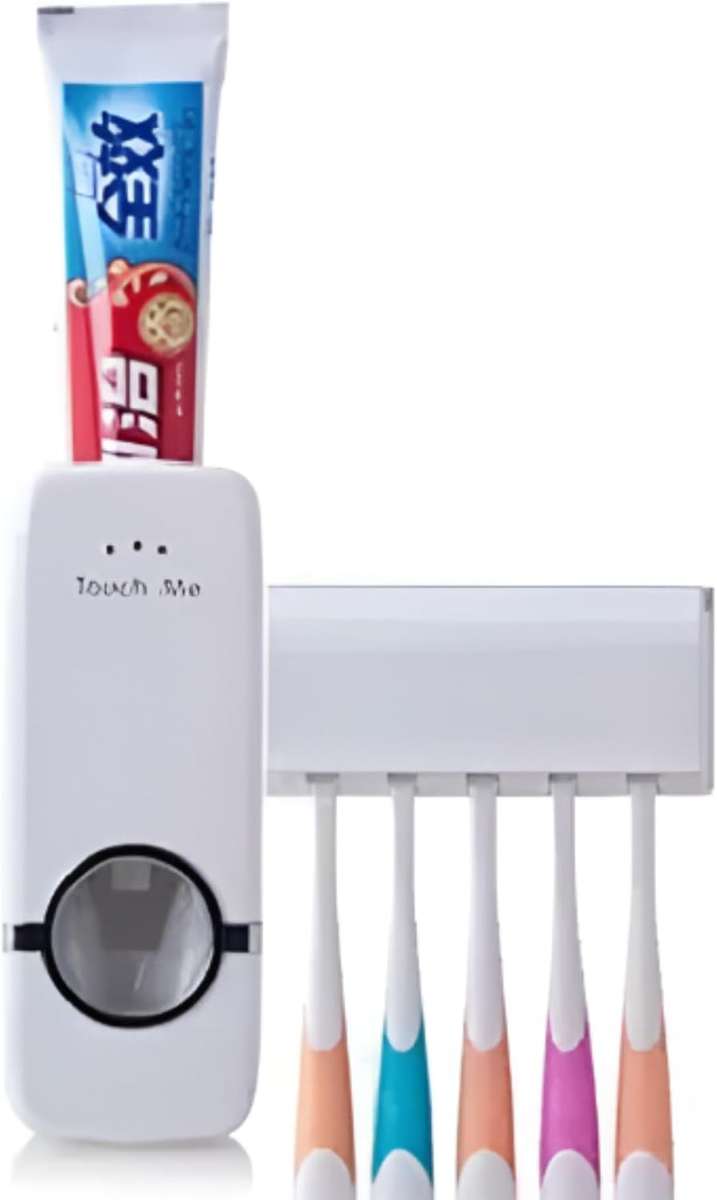 Toothpaste Dispenser and Toothbrush Holder  Automatic Hands-Free Toothpaste Squeezer with Wall Mou