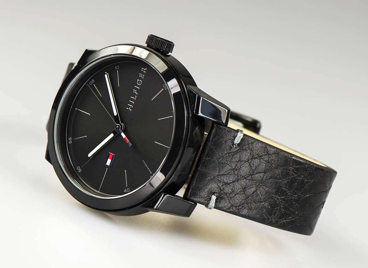 Tommy Hilfiger Men`s Quartz Ion Plated and Leather Strap Watch, Color: Black (Model: 1791384)
