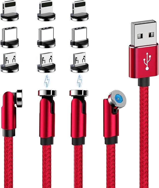 540° Rotating Magnetic Charging Cable  3 in 1 USB C Magnetic Phone Charger Cable 2.4A Fast Charge 1m