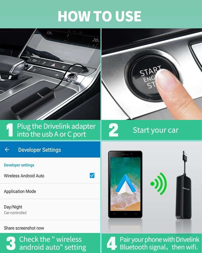 Drivelink® Android Auto Wireless Car Adapter Converts Wired Android Auto to Wireless