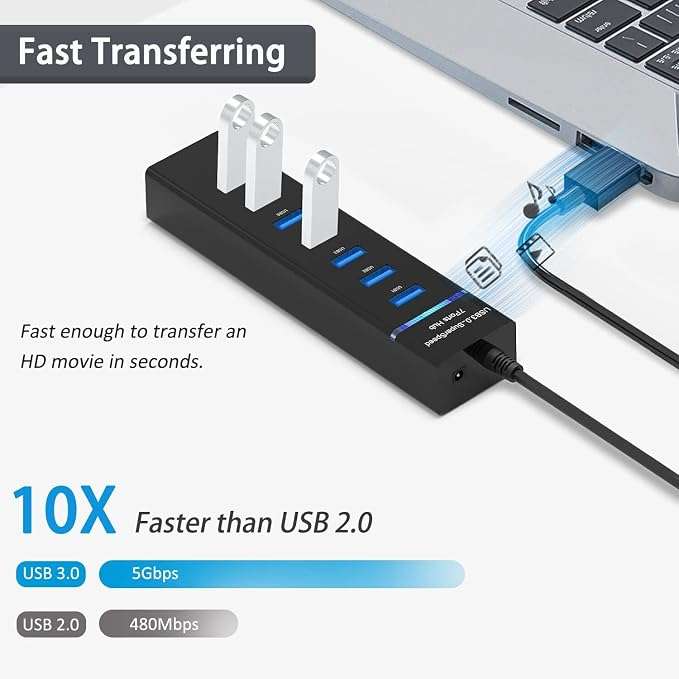 USB Hub 3.0, VIENON 7-Port USB Data Hub Splitter for Laptop, PC, MacBook, Mac Pro, Mac Mini, iMac