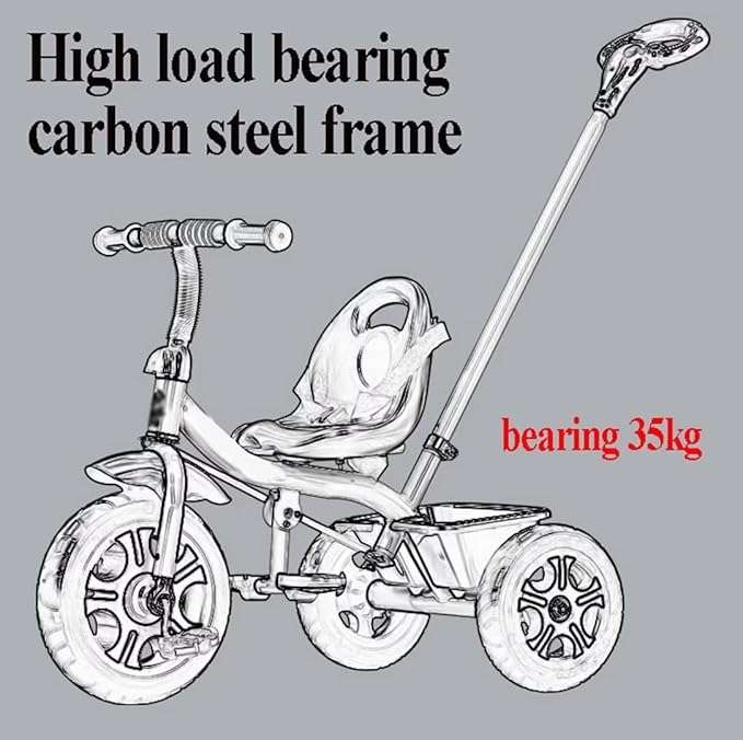 Red Kids Trike Bike With Parent Steering Push Handle