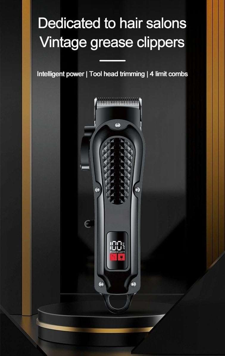 GW Professional Hair Clipper with LCD Display, 4 Guide Combs, USB Rechargeable, Cleaning Brush Inclu