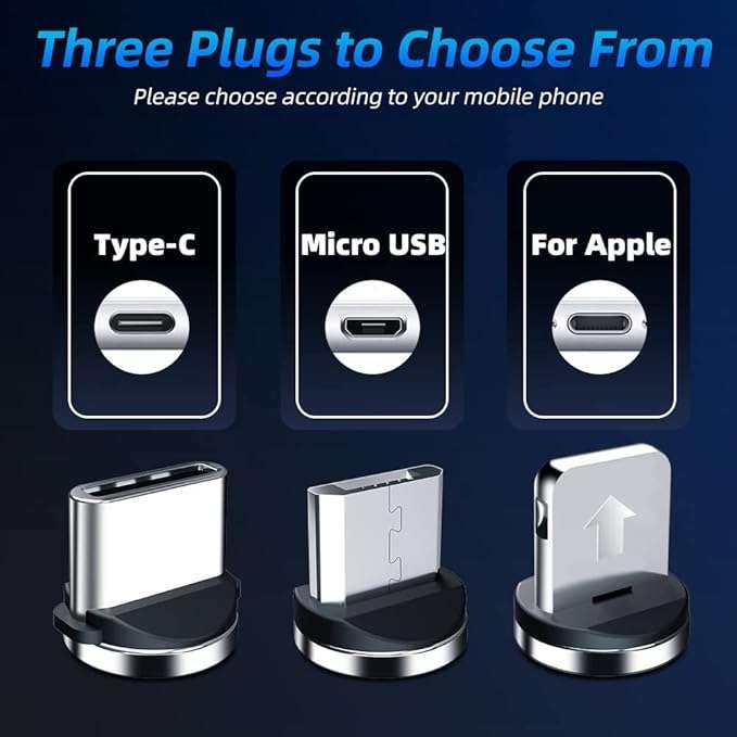 540° Rotating Magnetic Charging Cable  3 in 1 USB C Magnetic Phone Charger Cable 2.4A Fast Charge 1m