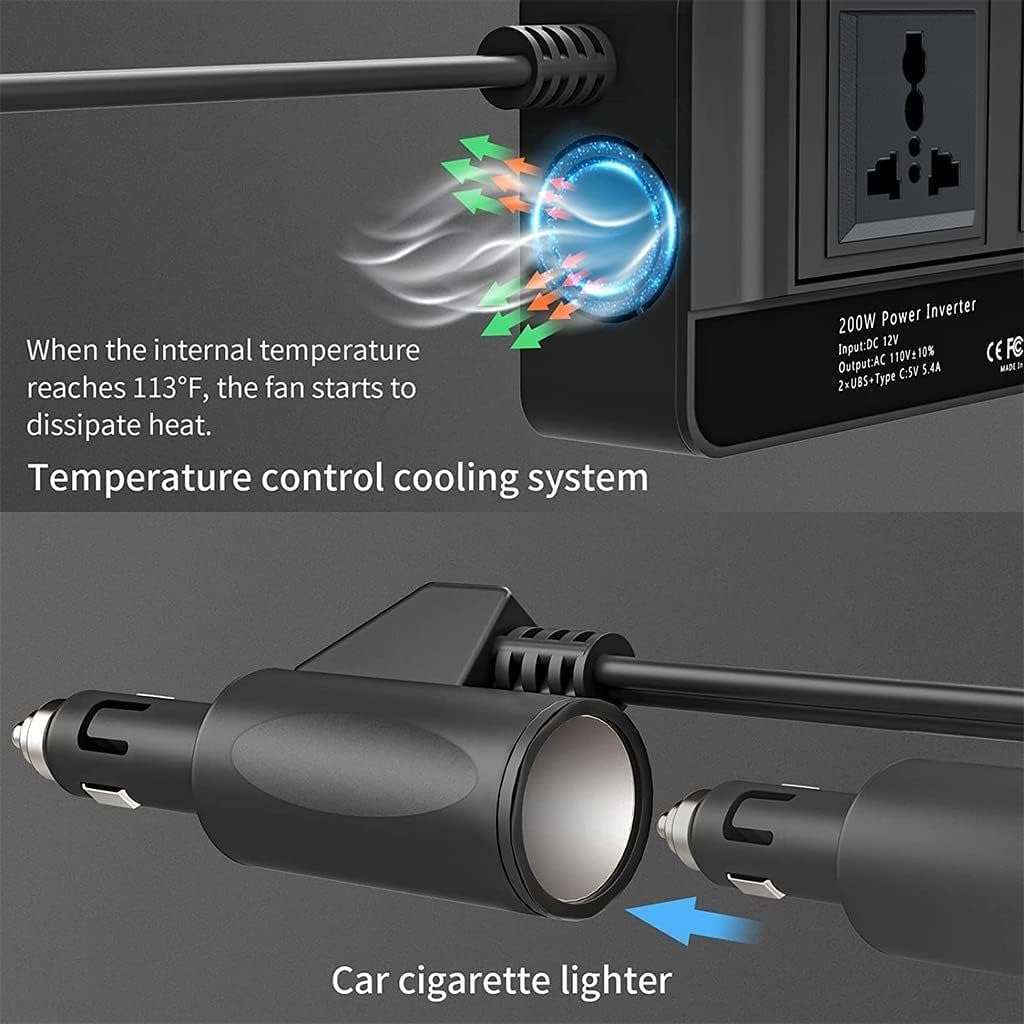300W DC 12V to 220V AC Car Power Inverter, 2XUSB 1XType-C Ports Charger Adapter Automobile Inverter