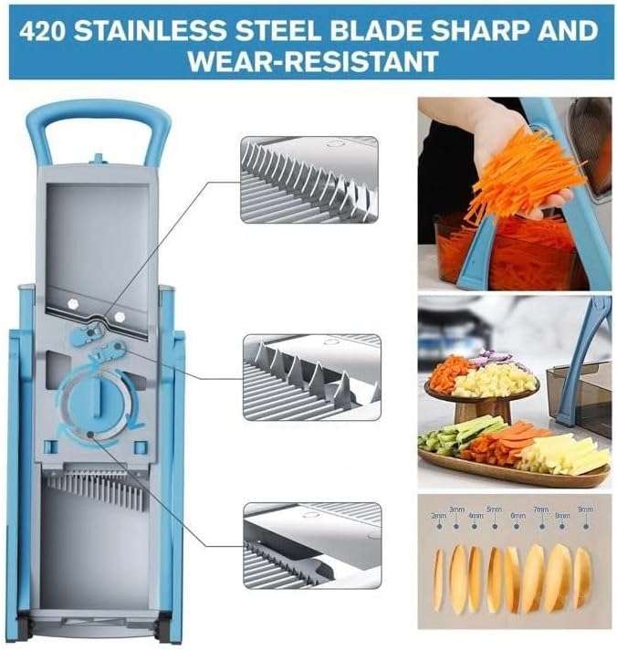 Vegetable Slicer, Multifunctional Veg Chopper with 4 Cutter Modes Adjustable Thicknesses, Slicer, D