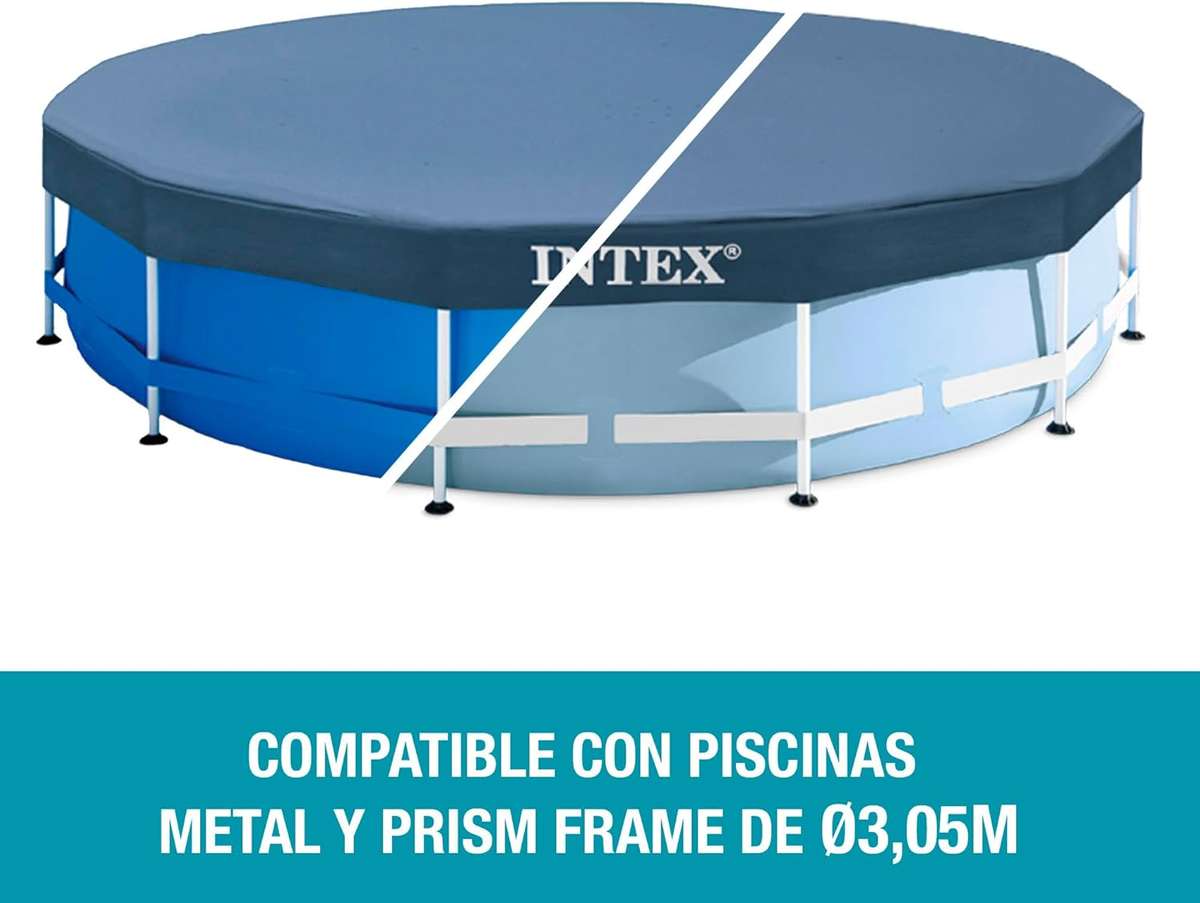 Intex 3.05m Round Easy Set Outdoor Backyard Swimming Pool Cover, Blue - Unboxed