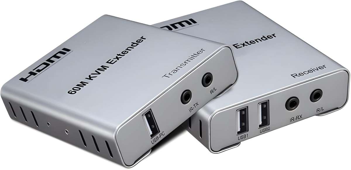 60M HDMI Extender with KVM Function  Transmits 1080P/60Hz Video, Audio & Keyboard/Mouse Signals Ove