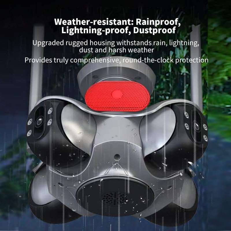 4-Lens 360° Outdoor Security Camera  Quad View WiFi CCTV with Night Vision, Motion Detection, App R