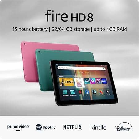 Amazon Fire Tablet HD8 Bundle (Latest 2024 Model)
