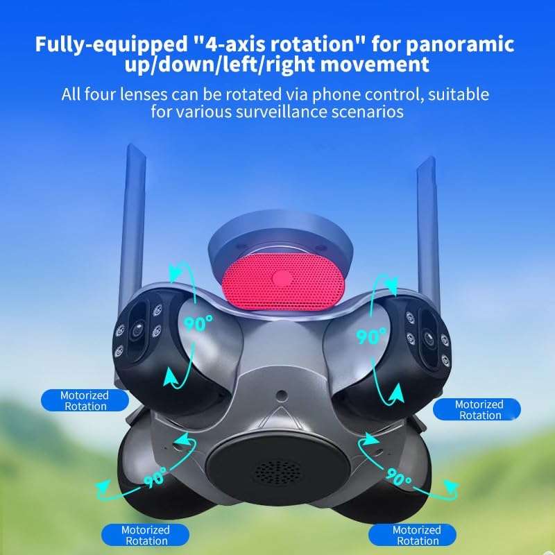4-Lens 360° Outdoor Security Camera  Quad View WiFi CCTV with Night Vision, Motion Detection, App R
