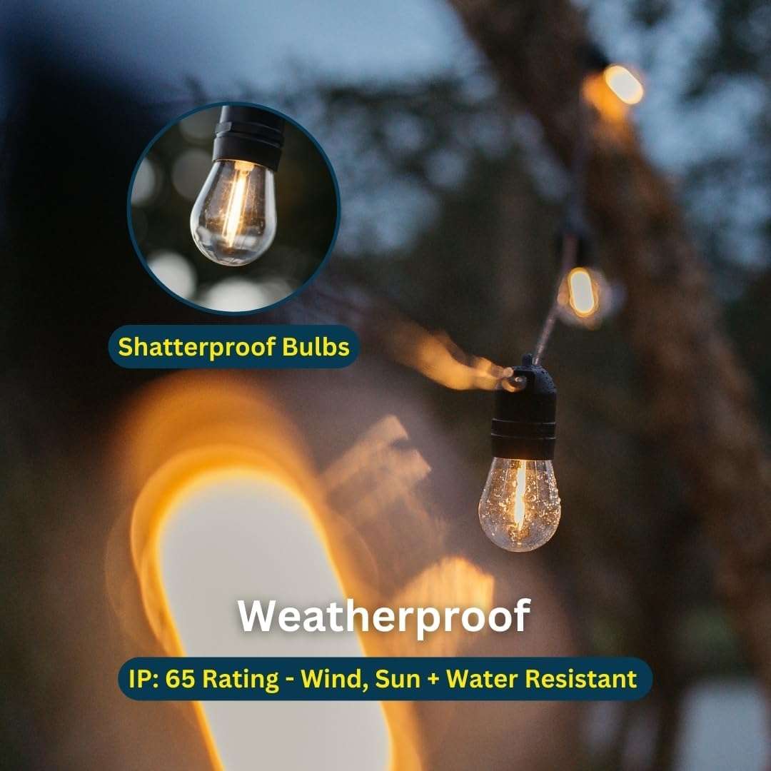 5m LED Solar Powered Outdoor Hanging Bulb Socket String Lights Warm White - 10-Bulb