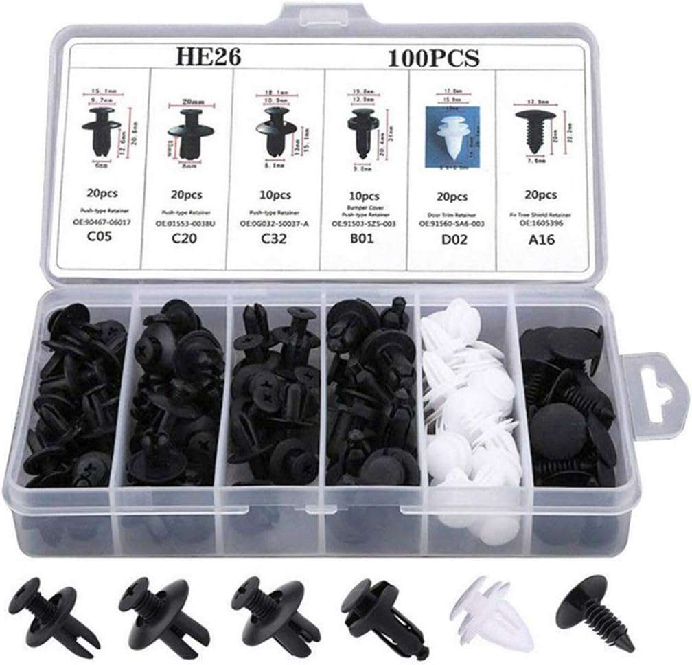 100pcs HE26 Multi-Model Universal Interior Trim Panel Fixed Buckle with Single Layer Plastic Box