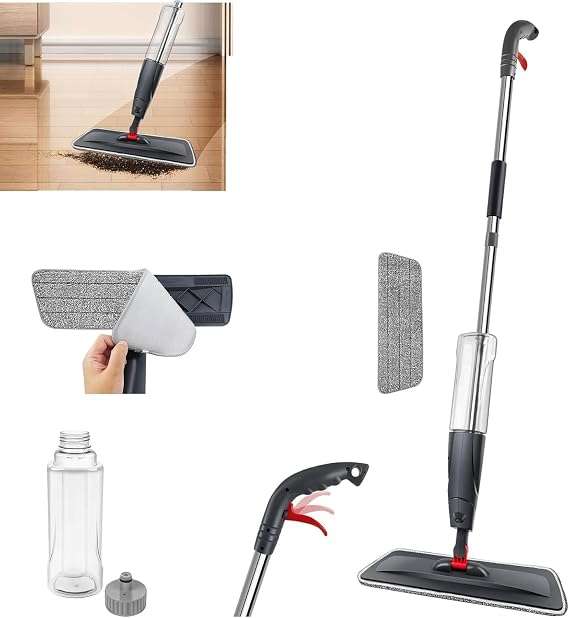 Spray Mop with Brush Cleaner Water Spraying Floor Cleaner For All Surfaces