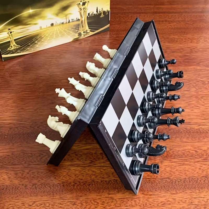 Magnetic Chess Set, Portable Folding Board Game with Black and White Pieces