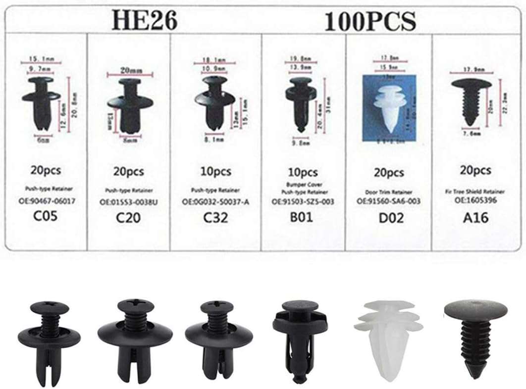 100pcs HE26 Multi-Model Universal Interior Trim Panel Fixed Buckle with Single Layer Plastic Box