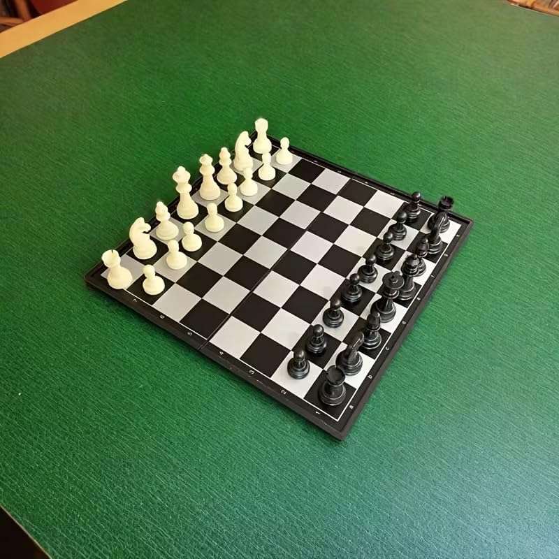 Magnetic Chess Set, Portable Folding Board Game with Black and White Pieces