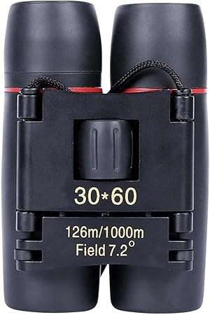 Compact 30x60 Binoculars, 10× Magnification, 126m/1000m Field View, 155g, Black