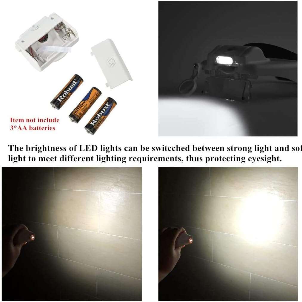 USB Headband Magnifier 3 LED Lights Reading Repair Magnifying Glass