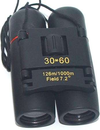 Compact 30x60 Binoculars, 10× Magnification, 126m/1000m Field View, 155g, Black