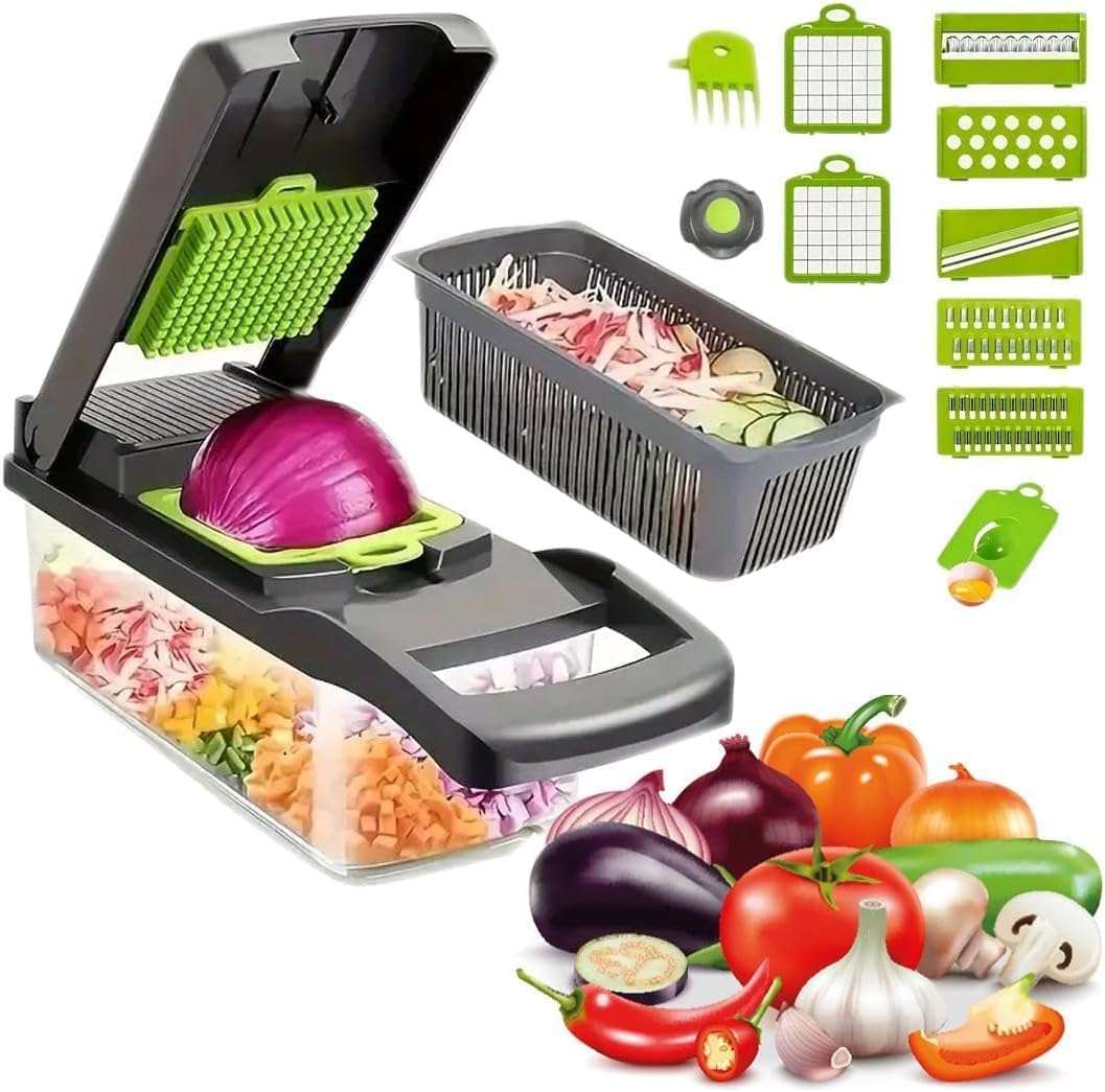 KITCHEN IDEAS HAND OPERATED 16PCS VEGITABLE SLICER, DICER, AND VEGGIE GRATER