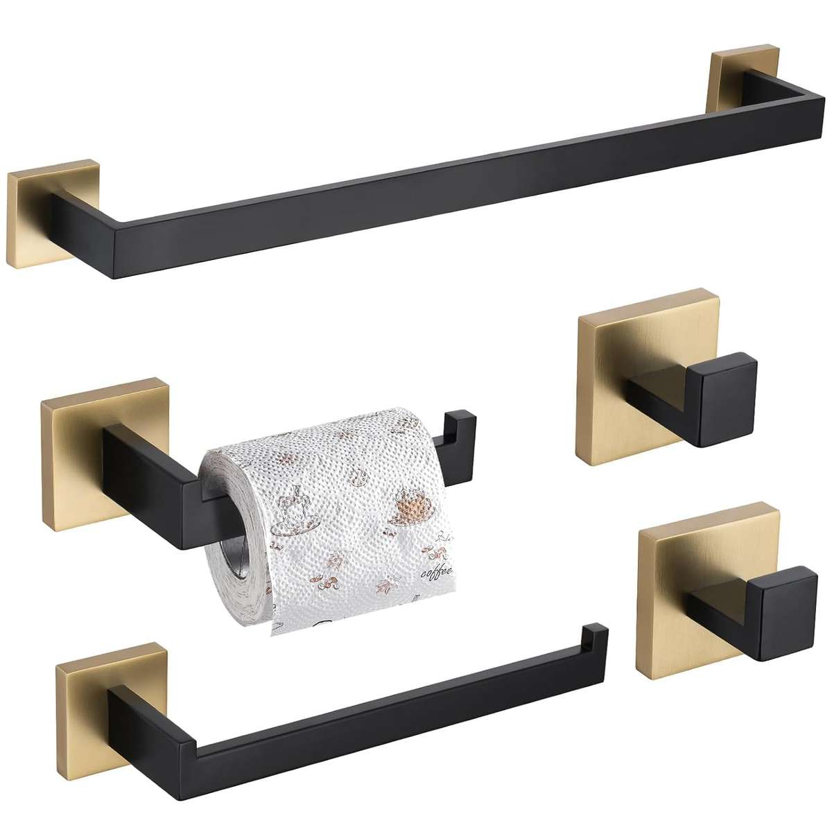 5 Piece Rectangular Tuber DIY Bathroom Accessories Set with Robe Hooks