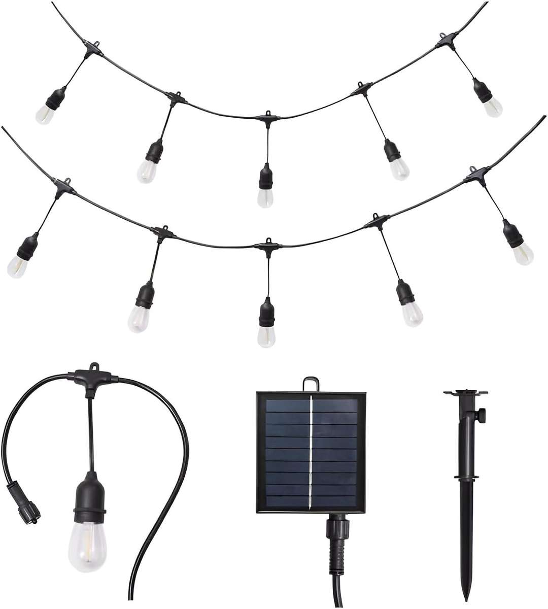 5m LED Solar Powered Outdoor Hanging Bulb Socket String Lights Warm White - 10-Bulb