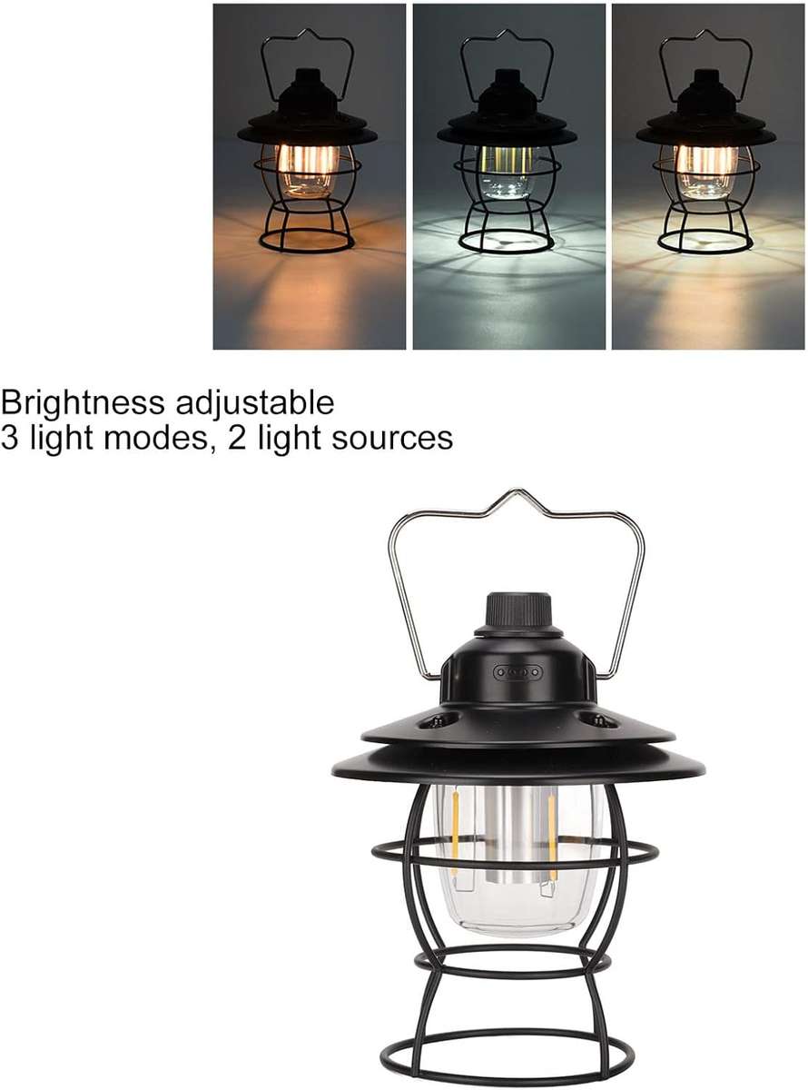 Vintage LED Camping Lantern USB Rechargeable 3 Light Modes
