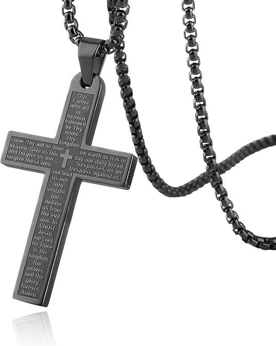 Stainless steel cross necklace main prayer pendant for men women, Jesus Cross Chain